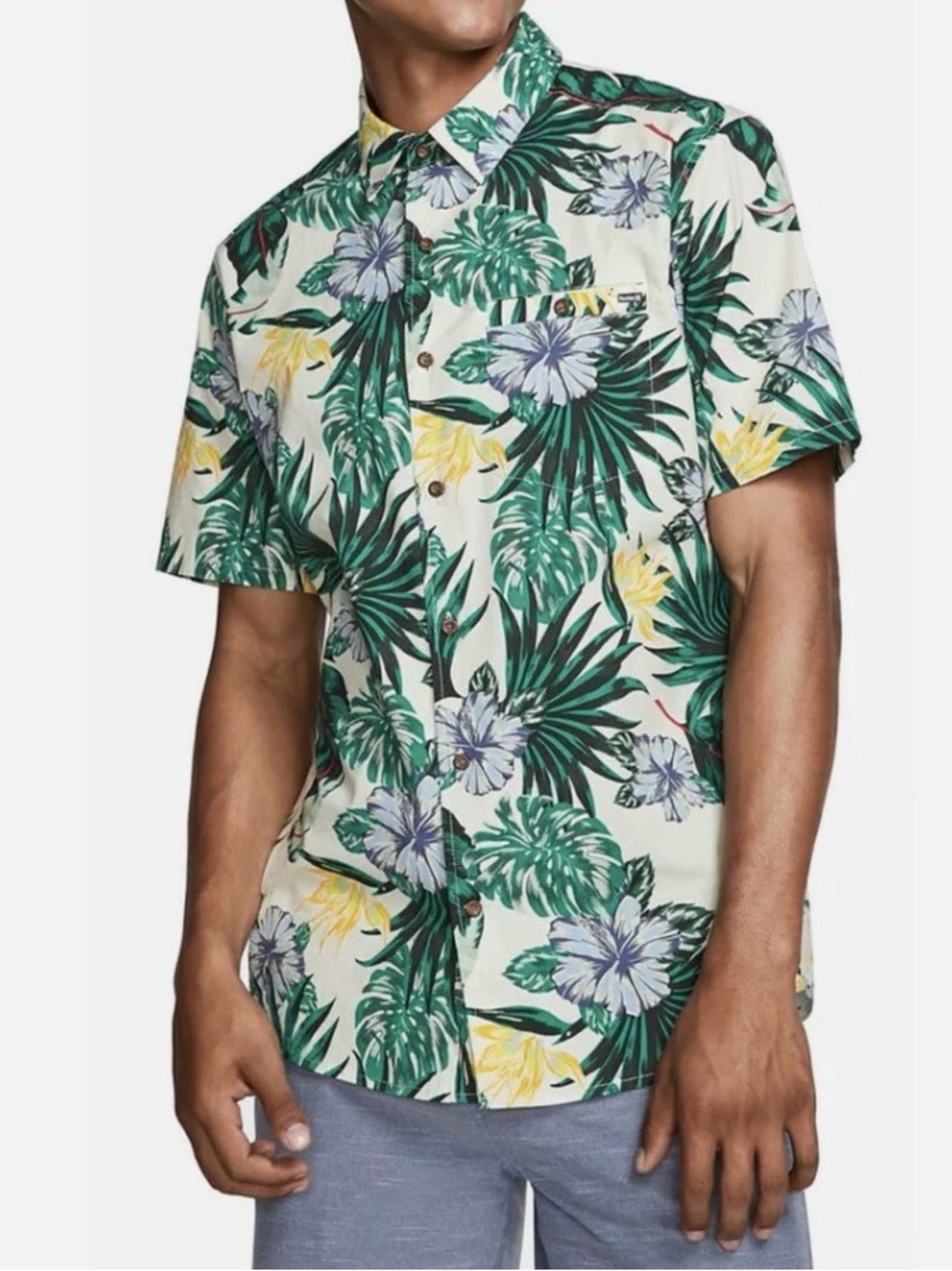Hurley Lanai Stretch Men's Short Sleeve Shirt - White & Green